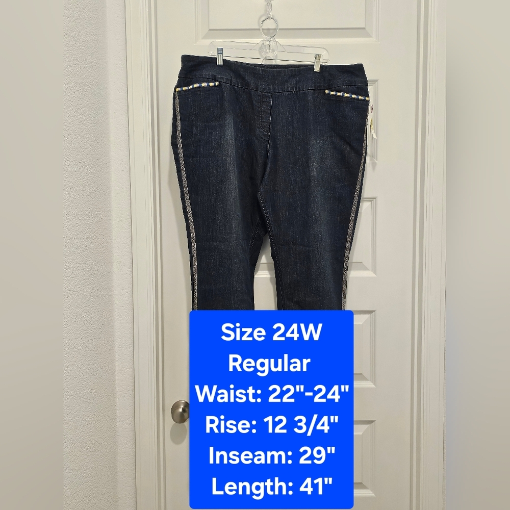 Westbound Woman 4-Pocket Pull-On Slim Leg Jeans, NWT, Size 24W Regular